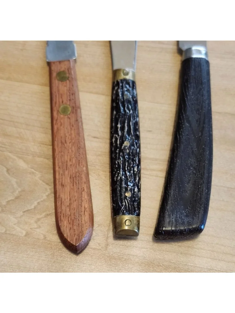 Lot of 3 Vintage Serrated Knives Quikut, Wood Handle, Antler Cheese Knife